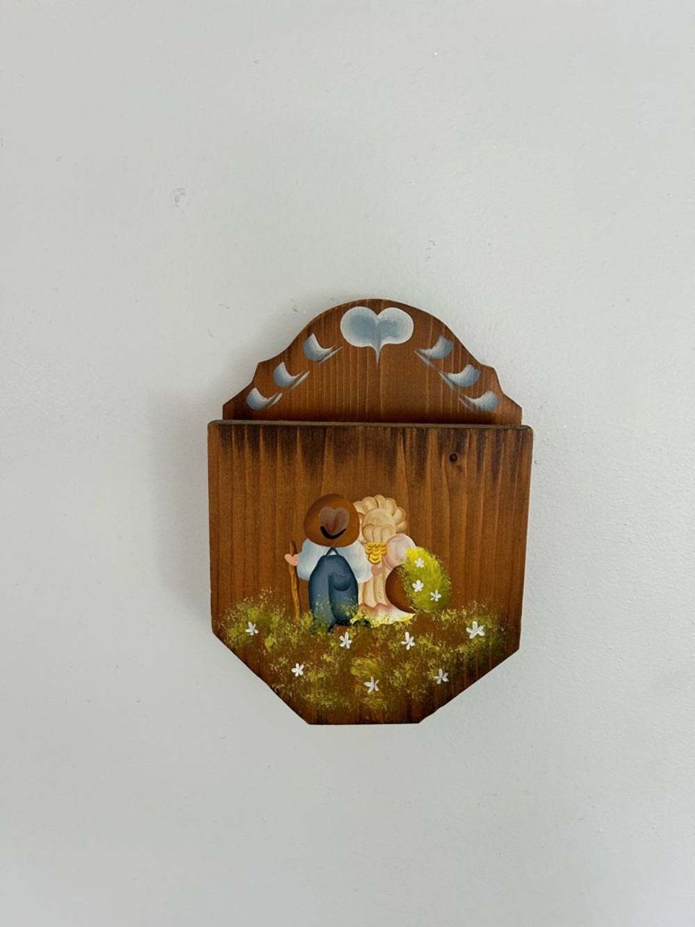 Vintage Hand-Painted Wooden Wall Pocket